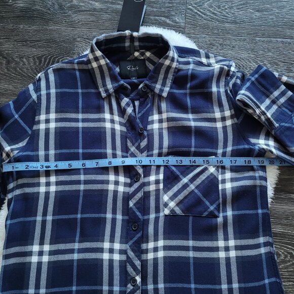 NWT Rails Hunter Plaid Flannel Button Down Oversized Fit In Navy/Sky/Coal Sz XS - Picture 11 of 14